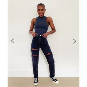 Topshop Tall Washed Black Mom Tapered Jeans Size 8